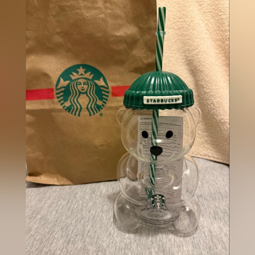 Starbucks Clear Bear Tumbler with Green Lid and Straw - Picture 3 of 4